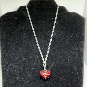 Teng Yue “Poison” Red Charm and Silver Tone Locket Necklace